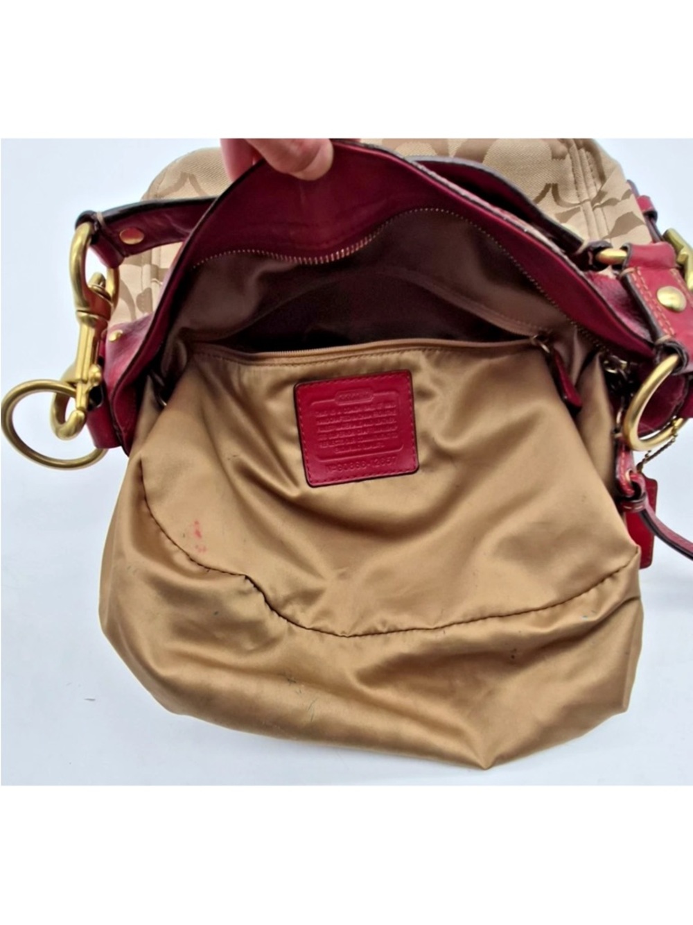 Coach Signature Canvas Hobo with Red Leather Accents - Picture 5 of 7